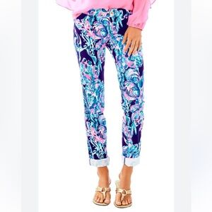 LILLY PULITZER NWT Callahan Chino Navy Blue Hot Pink New With Tags Size 0